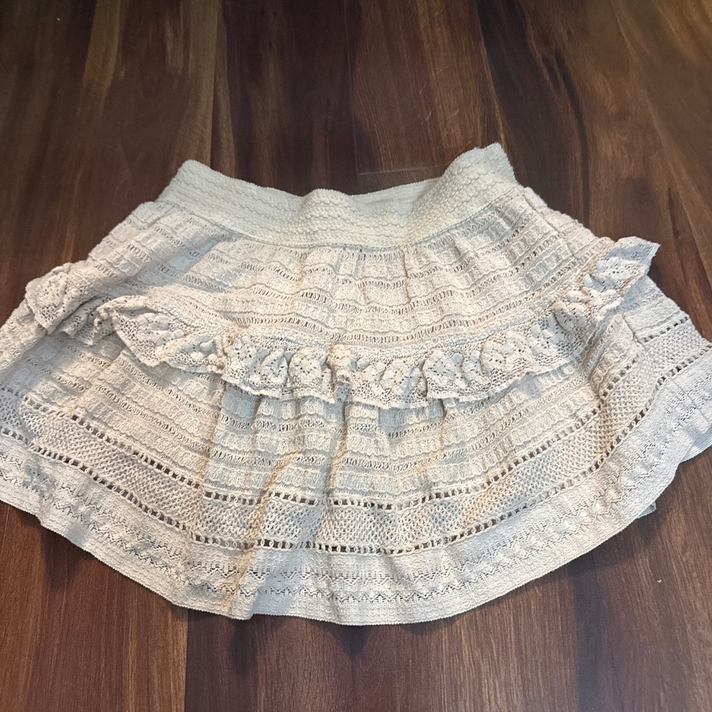 AERIE Cotton Tan Ruffled Knit Laced Mini Skirt Size Large